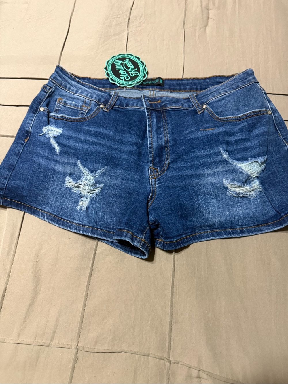 Distressed Denim Women’s Shorts - Dark Blue